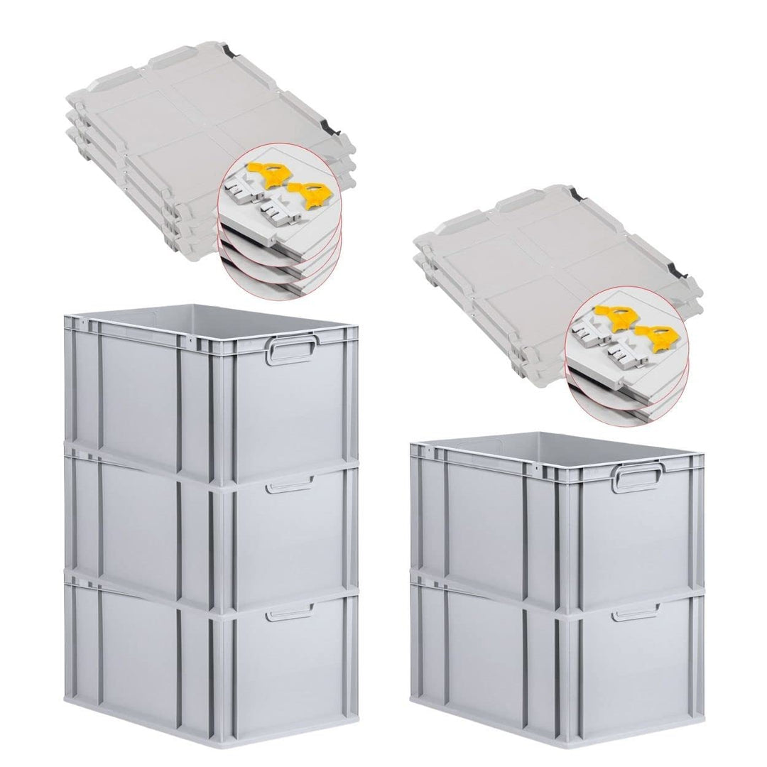 PROREGAL SuperSparSet 5x Eurobox NextGen Grip mit Scharnierdeckel und gelben Schiebeschnappverschlüs