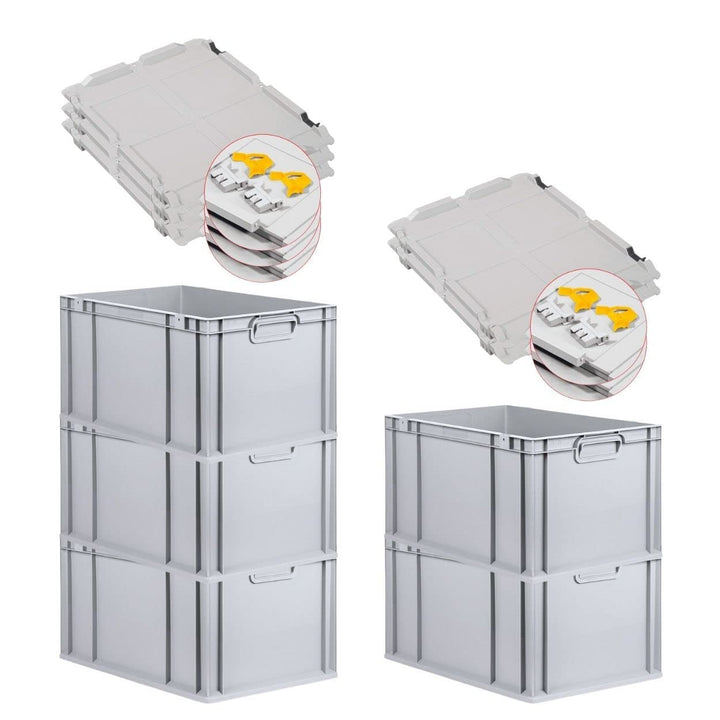 PROREGAL SuperSparSet 5x Eurobox NextGen Grip mit Scharnierdeckel und gelben Schiebeschnappverschlüs
