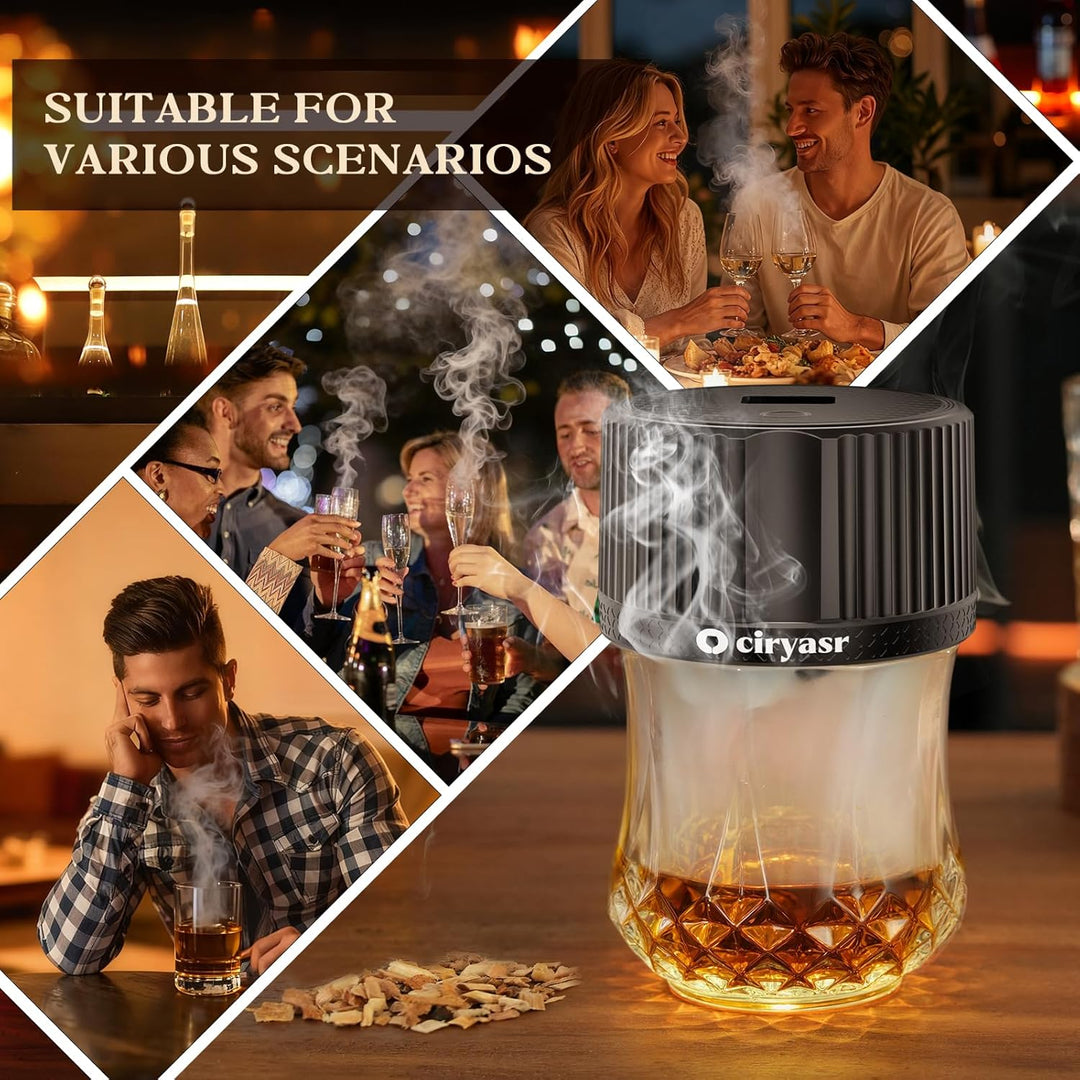 Whiskey Smoker Kit, CIRYASR Cocktail Räucherset Elektrisch ohne Butan mit 6 Flavors Holzspänen, RGB