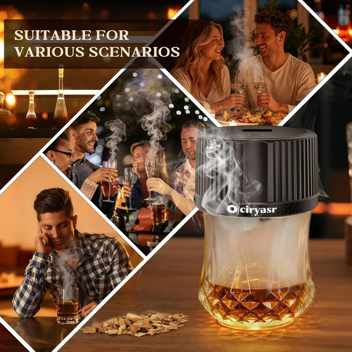 Whiskey Smoker Kit, CIRYASR Cocktail Räucherset Elektrisch ohne Butan mit 6 Flavors Holzspänen, RGB