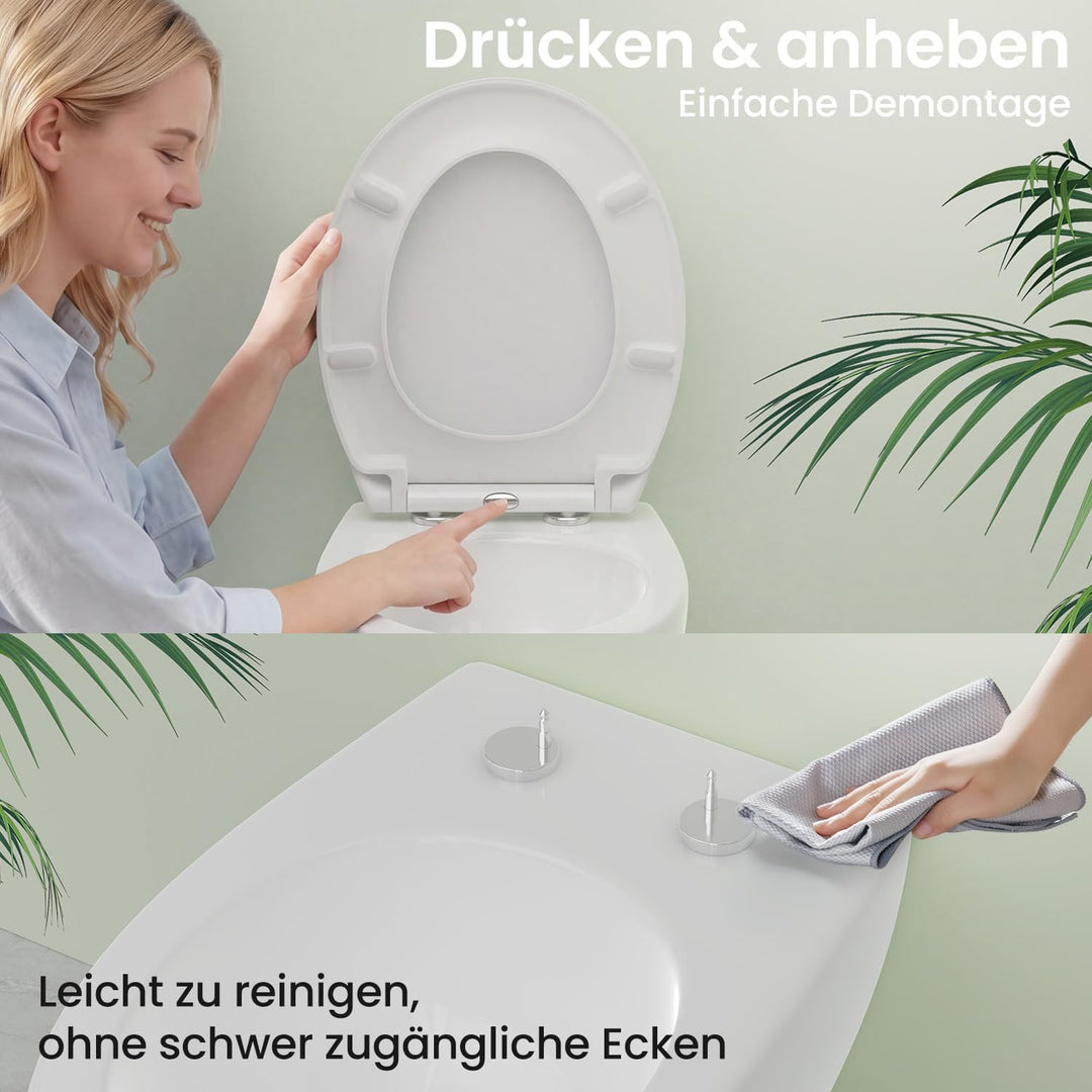 YEAUPE PRO Toilettendeckel mit Absenkautomatik Oval, WC Sitz Duroplast, Weiss | Klodeckel, Klobrille
