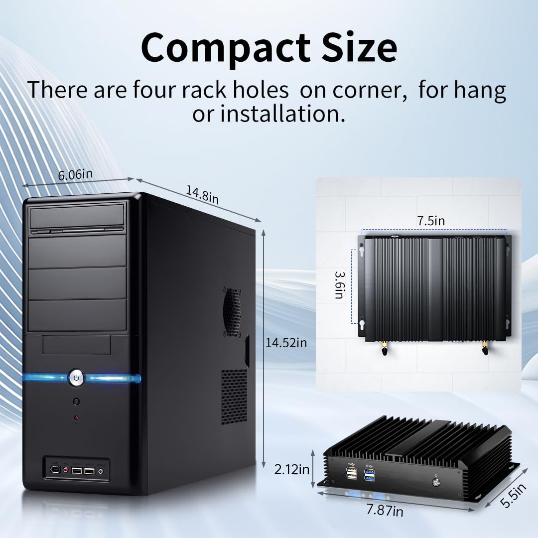 Lüfterloser Industrie Mini PC mit Core i7-5500U, Mini Computer 16GB RAM, 256GB SSD, 1xHDMI, 1xVGA, 2