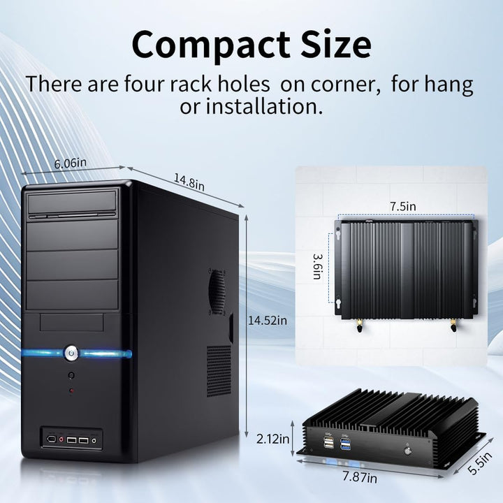 Lüfterloser Industrie Mini PC mit Core i7-5500U, Mini Computer 16GB RAM, 256GB SSD, 1xHDMI, 1xVGA, 2