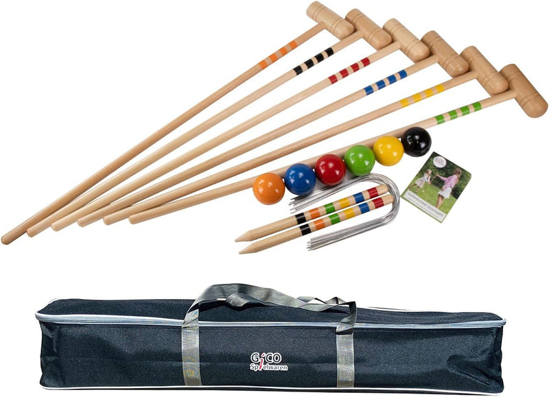 Qualitäts Krocketspiel/Krocket/Crocket für 6 Spieler (100 cm Erwachsenengrösse) mit Transporttasche