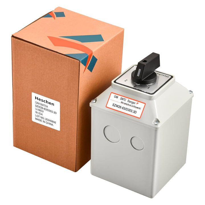 Heschen Universal Drehnockenwahlschalter, SZW26-63/D303.3D, 660V 63A, ON-OFF-ON 3 Positionen, 3 Phas