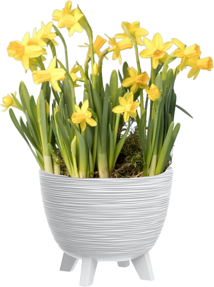 MELTOM Blumentopf mit Füssen aus Kunststoff Schale Rund Kräutertopf 3D Rillen (Weiss, L-40cm) L-40cm