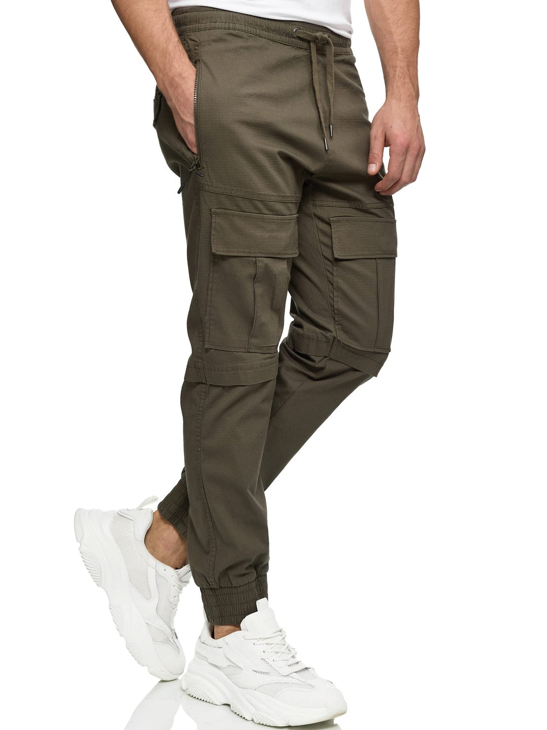 Indicode Herren Dennis Cargohose aus 98% Baumwolle mit 6 Taschen | Cargo Hose für Männer, Army