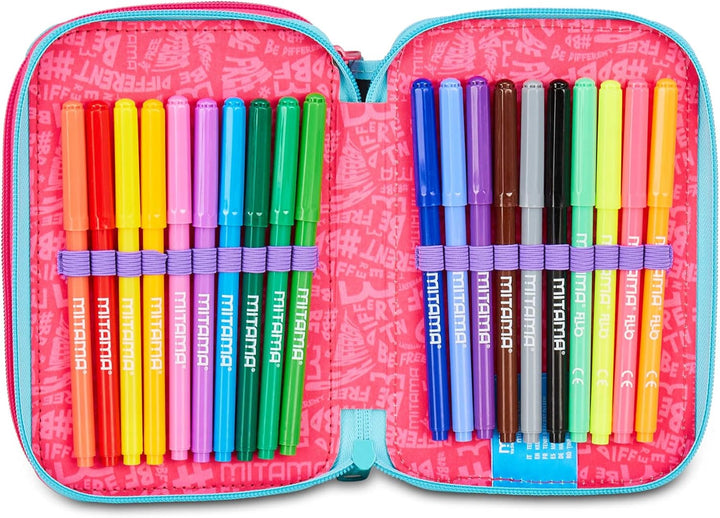 Mitama Federmäppchen für die Schule mit 3 Fächern, Super Triple Rainbow Love, Inhalt 47 Stück, kompl