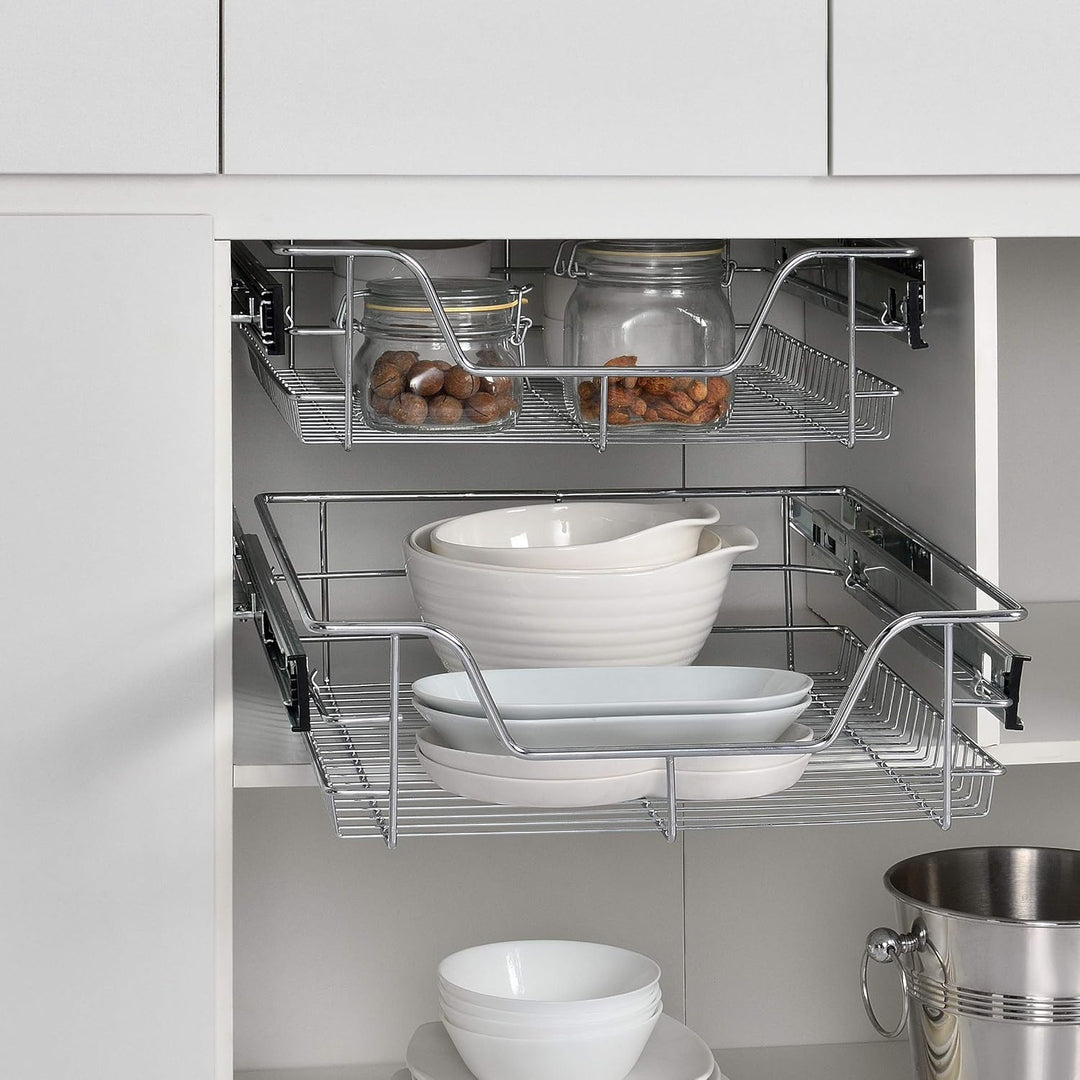 [en.casa] Teleskopschublade 2er Set 50cm Schrankbreite Küchenschublade inkl. Schienen Einbauschublad