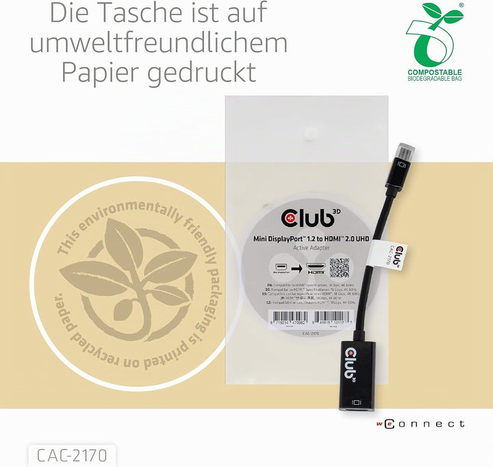 Club 3D CAC-2170 Mini Displayport 1.2 auf HDMI 2.0 UHD Aktiver Schwarz, CAC-2170