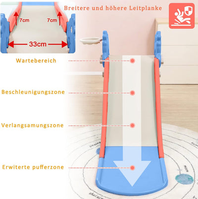 Aufun 3 in 1 Faltbar Kinderrutsche Freistehende Rutsche135x53x67cm mit Basketballkorb, Kinder Rutsch