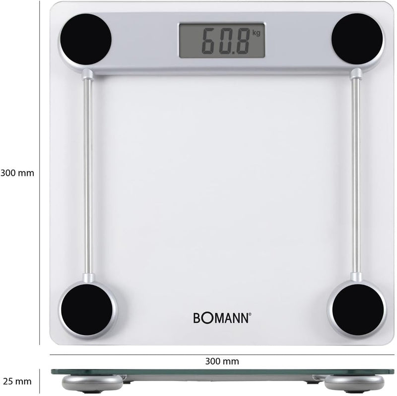 Bomann PW 1417 CB Elektronische Personenwaage mit gut lesbarem LCD-Display, Glas-Oberfläche, 100 g-S