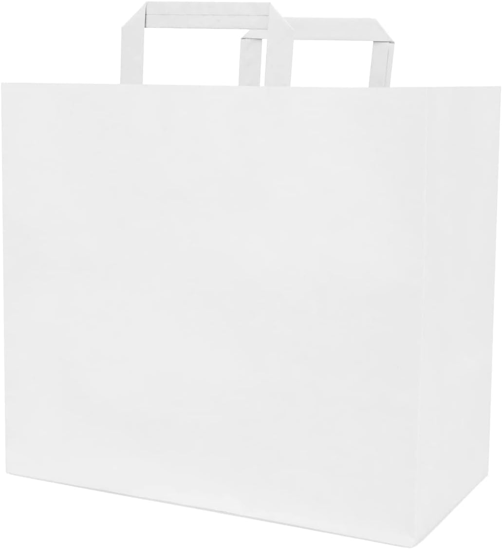verpacking 250 Papiertragetaschen mit Flachhenkel 27 x 32 x 17 cm Weiss - Papiertüten Bio Papiertasc