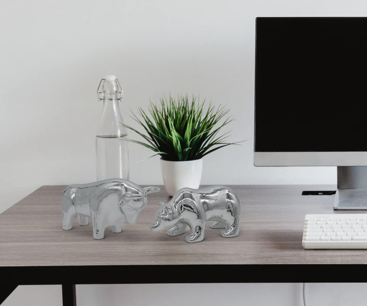 FeinKnick Keramik-Skulptur Bulle und Bär als Symbol für Wirtschaft &amp; Börse - Moderne Dekofigur in Si
