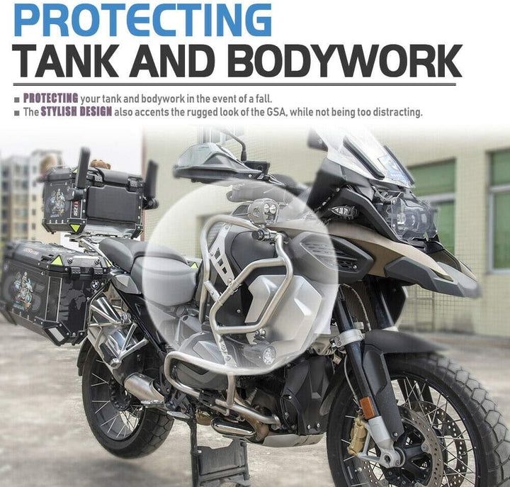 Motorrad Tankseitenschutz aus Edelstahl, Autobahn Sturzbügelverlängerung, Ganzkörper Motorschutz Zub