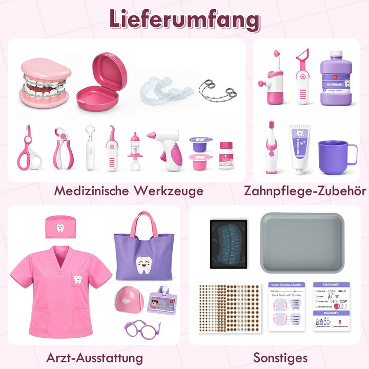 Lehoo Castle Arztkoffer Kinder ab 3 Jahre, Zahnarzt Spielzeug, Doktorkoffer, Rollenspiel für Kinder