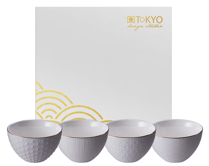 TOKYO design studio Nippon White 4-er Schalen-Set weiss, mit Gold-Rand, Ø 11,6 cm, 6,4 cm hoch, ca.