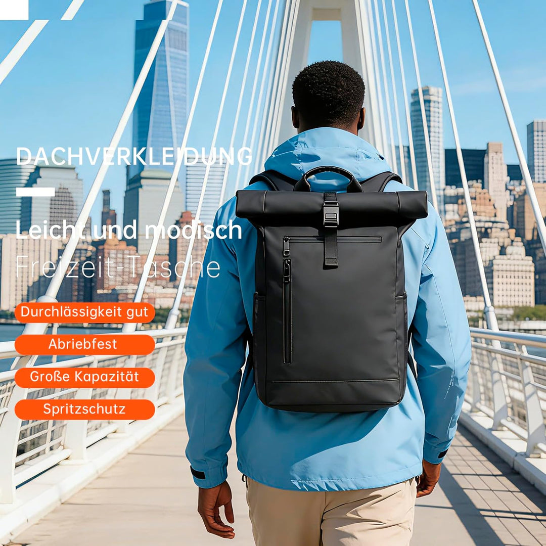 Rolltop Rucksack Herren Damen Grosser Laptop Rucksack Wasserdichter mit Computerfach 16 Zoll Rucksäc