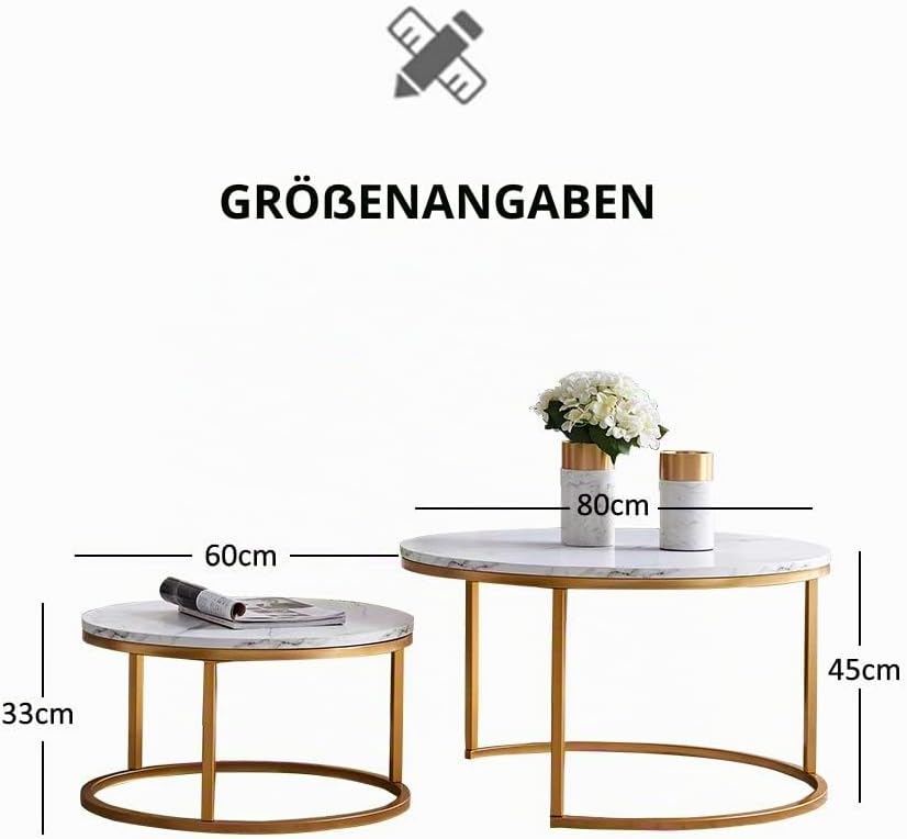 BRILVERDE Couchtisch Rund 2er Set,Wohnzimmertisch Sofatisch Beistelltisch,für Wohnzimmer,Büro,Weiss