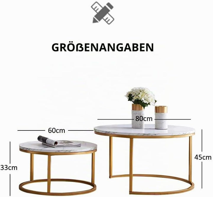 BRILVERDE Couchtisch Rund 2er Set,Wohnzimmertisch Sofatisch Beistelltisch,für Wohnzimmer,Büro,Weiss