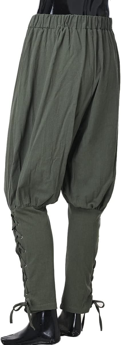 COSDREAMER Herren Mittelalterhose Wikinger Piraten Kostümhose Grau L L Grau, L Grau