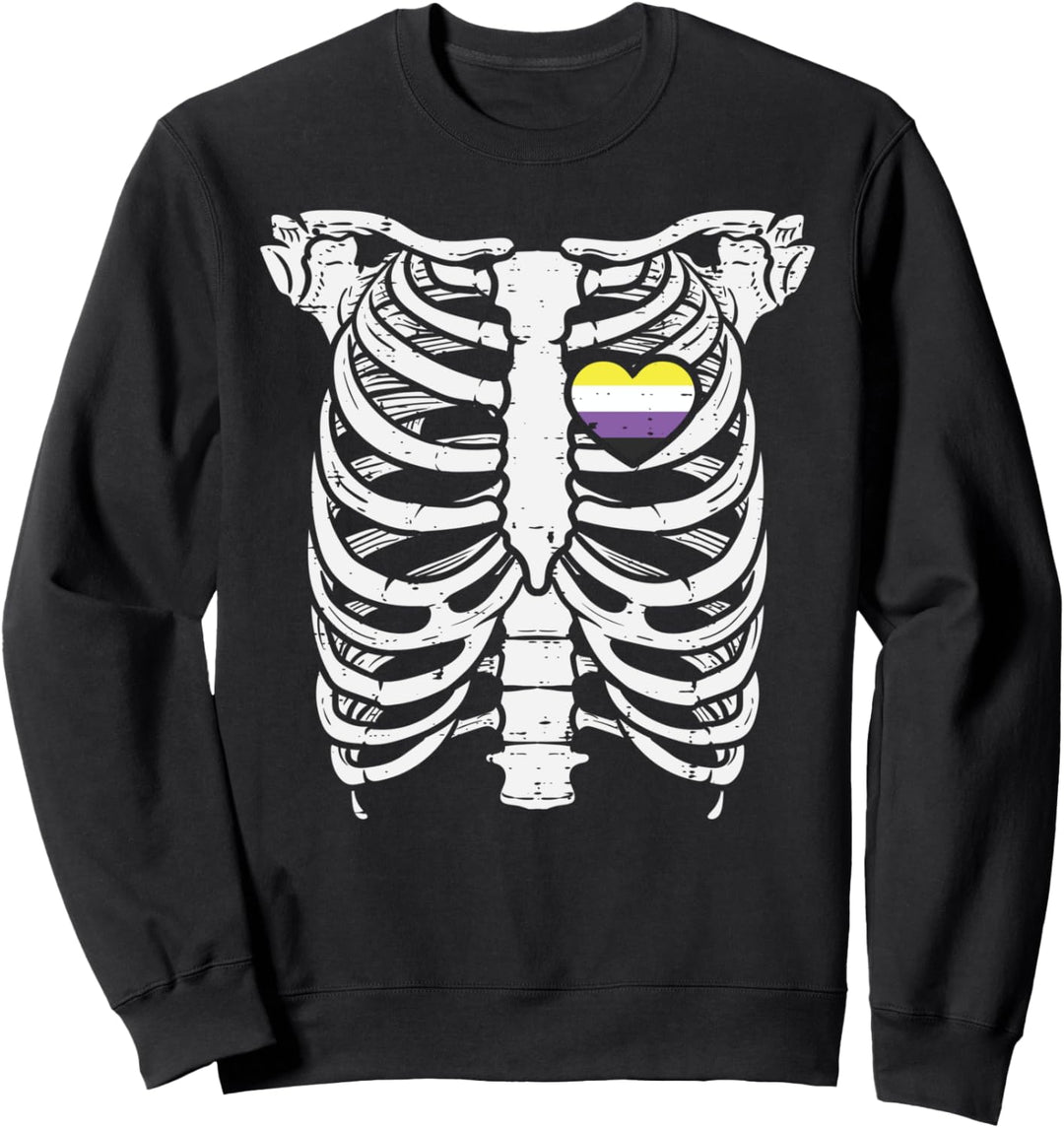 Skeleton Xray Ribs Halloween Heart LGBTQ Genderqueer Enby Sweatshirt