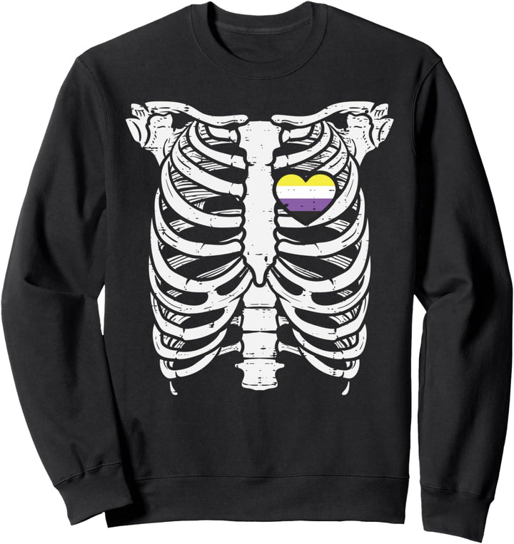 Skeleton Xray Ribs Halloween Heart LGBTQ Genderqueer Enby Sweatshirt