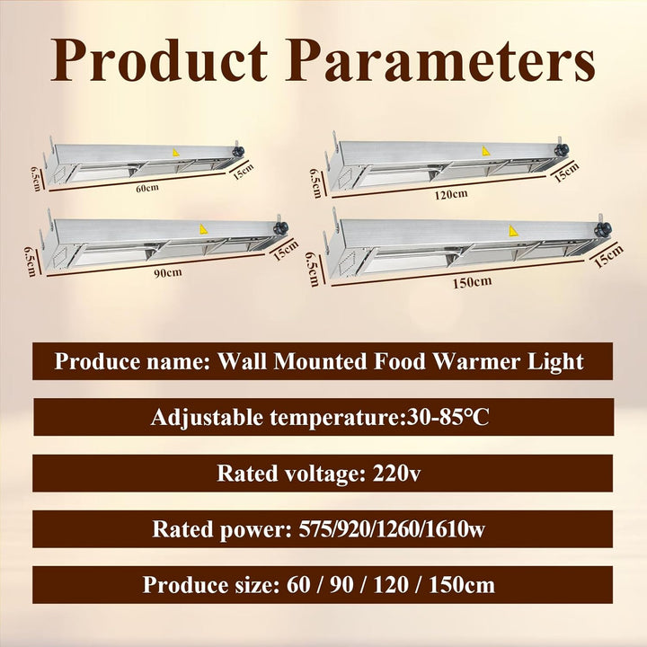 Wärmelampe Küche Gastro, Edelstahl Hängend Speisenwärmer Lampe, Einstellbare Temperatur 30-85℃, Komm
