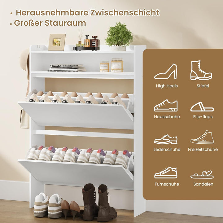Asgolion Schuhschrank 2 Klappen, Schuhregal, offenes Fach, Schuhkommode Schuhregal mit Trennwände ve