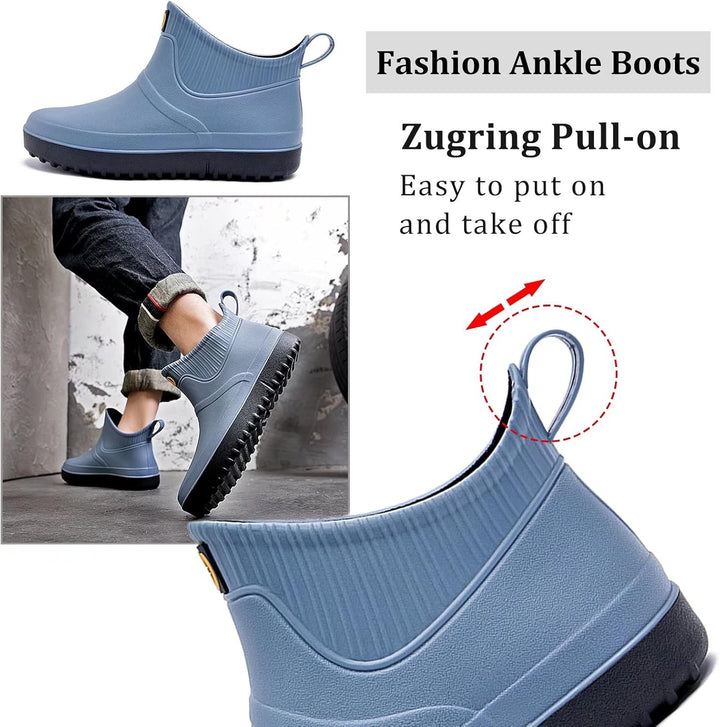 GURGER Herren Gummistiefel Kurz Wasserdicht Rutschfest Stadt Regenstiefel 40 EU Blau A1, 40 EU Blau