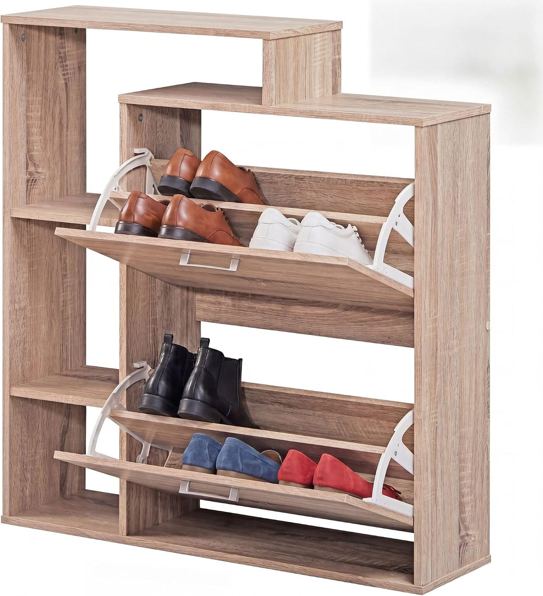FineBuy Moderner Schuhkipper MASSA Holz 2 Fächer Sonoma Eiche 12 Paar Schuhe, Schuhschrank 85 x 24 x