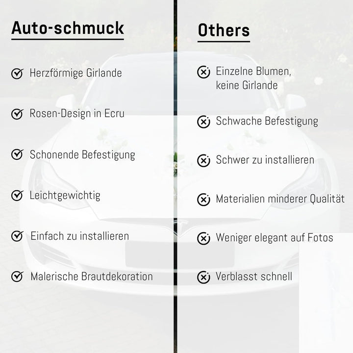 LIEBESHERZEN Braut Paar Rose Deko Dekoration Autoschmuck Hochzeit Car Auto Wedding Deko Girlande PKW