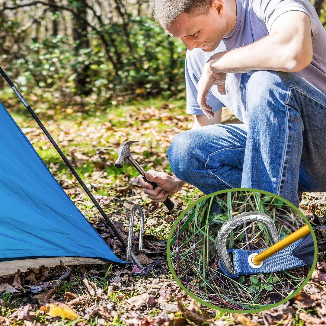 8 Stück 40cm Schwere Trampolin-Zeltanker-Bodennägel - Rostfrei Verzinkter Stahl J-Haken-Rebar-Pfähle