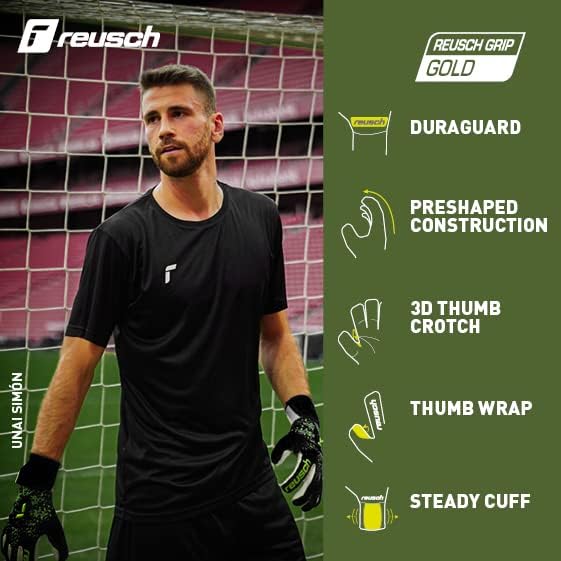Reusch Pure Contact Gold Unisex Torwarthandschuhe mit Innennaht Schnitt und Grip Gold Belag, geeigne