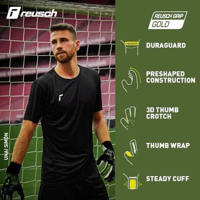 Reusch Pure Contact Gold Unisex Torwarthandschuhe mit Innennaht Schnitt und Grip Gold Belag, geeigne