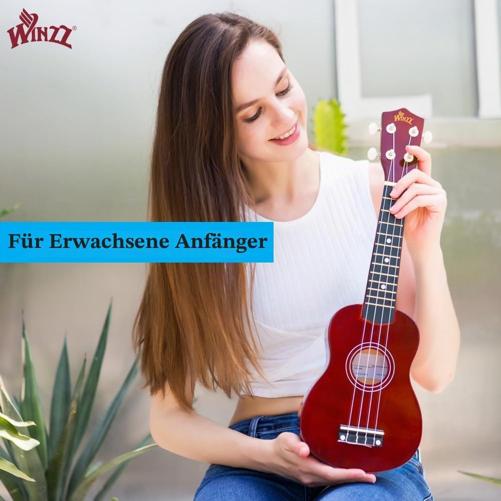 Winzz Sopran Ukulele Starter Kit für Anfänger mit Tasche, Clip-On Tuner, Zusätzlichen Saiten, Gurt,