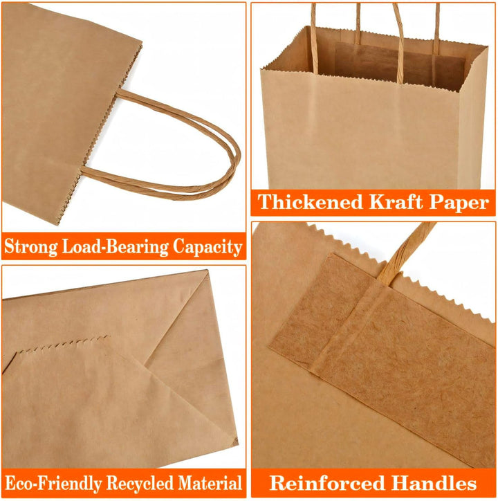 MAOOY 50stk Papiertüten mit Henkel Kleine Geschenktüten Papiertaschen Braun 15x8x21cm,Kraftpapiertüt
