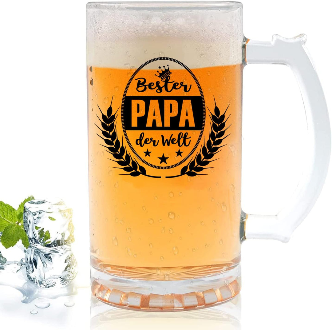 Bester PAPA der Welt Bierkrug Bierglas (0,5 liter) im Geschenkbox, Ruhestand Geschenk Bier Geschenke