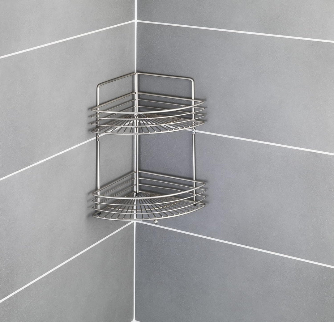 WENKO Eckwandregal Milano mit 2 Etagen - 2 Etagen, Stahl, 31.5 x 37 x 22 cm, Matt Matt 2 Etagen, Mat
