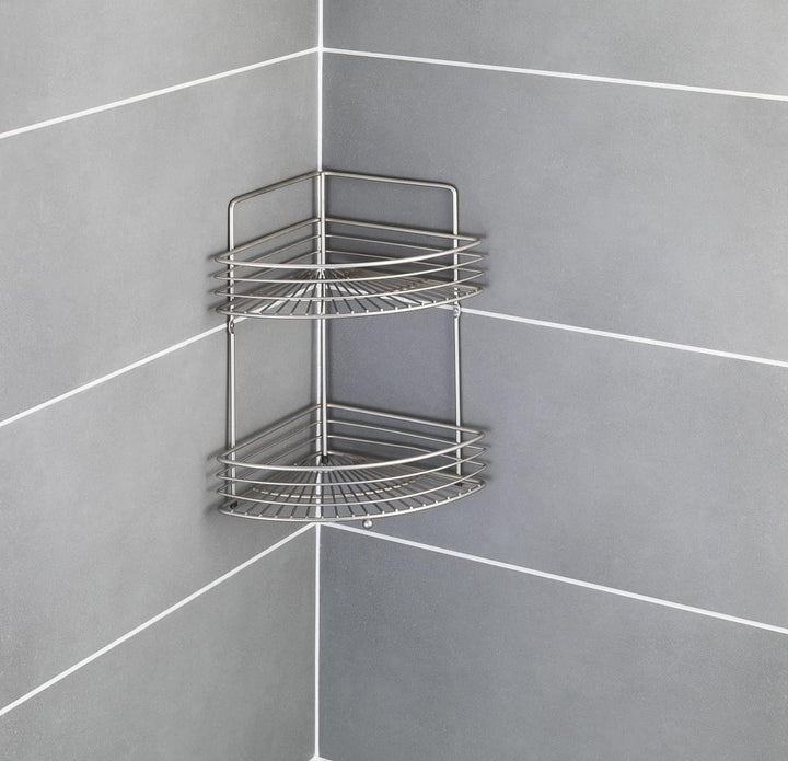 WENKO Eckwandregal Milano mit 2 Etagen - 2 Etagen, Stahl, 31.5 x 37 x 22 cm, Matt Matt 2 Etagen, Mat