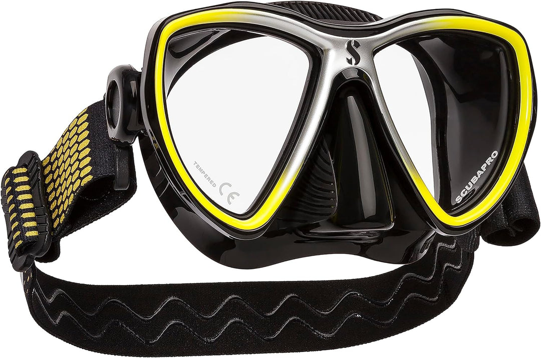 SCUBAPRO Synergy Mini Tauch- und Schnorchelmaske für schmale Gesichter schwarz/gelb/silber, schwarz/