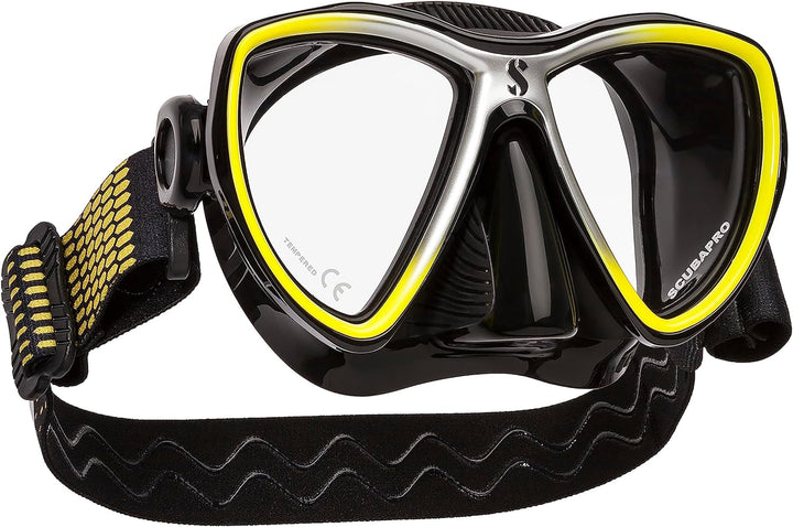 SCUBAPRO Synergy Mini Tauch- und Schnorchelmaske für schmale Gesichter schwarz/gelb/silber, schwarz/