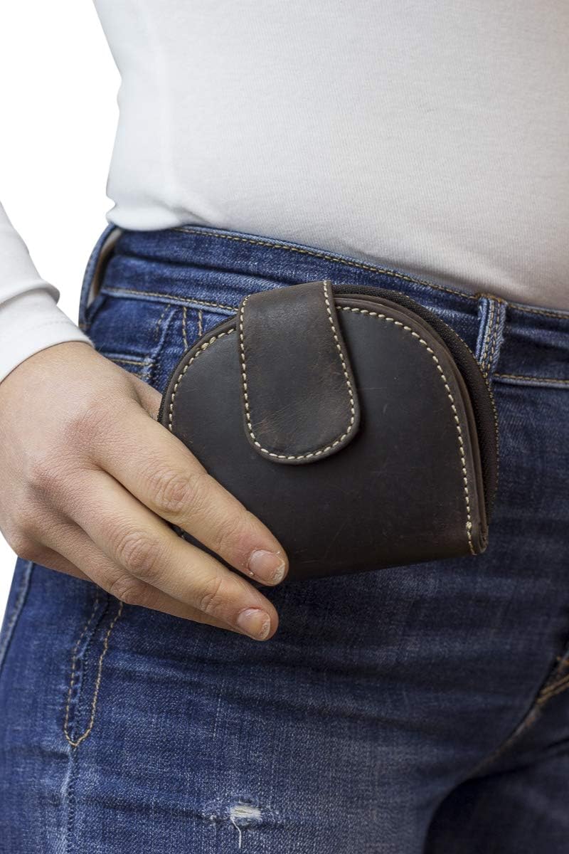 LEAS Damenbörse kompakt halbrund mit Geschenkbox Echt-Büffel-Leder, braun Vintage-Collection