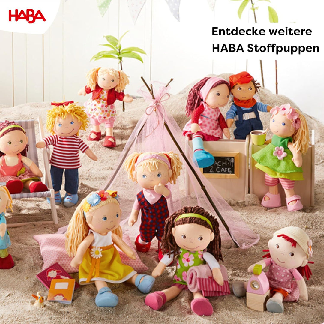 HABA 302108 - Puppe Annelie, Stoffpuppe mit Kleidung und Haaren, 30 cm, Spielzeug ab 18 Monaten Sing