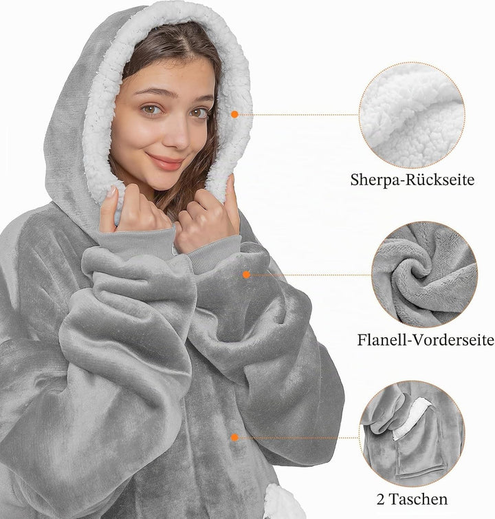 Emwwat Extra Lange Hoodie Decke, Übergrosse Sherpa Hoodie Decke für Damen und Herren, tragbare Decke