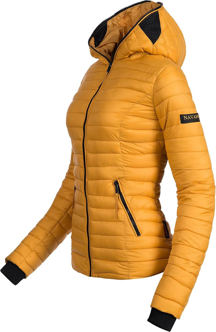 Navahoo Damen Damen leichte Übergangsjacke Steppjacke mit Kapuze Kimuk XS-XXL XS Gelb, XS Gelb