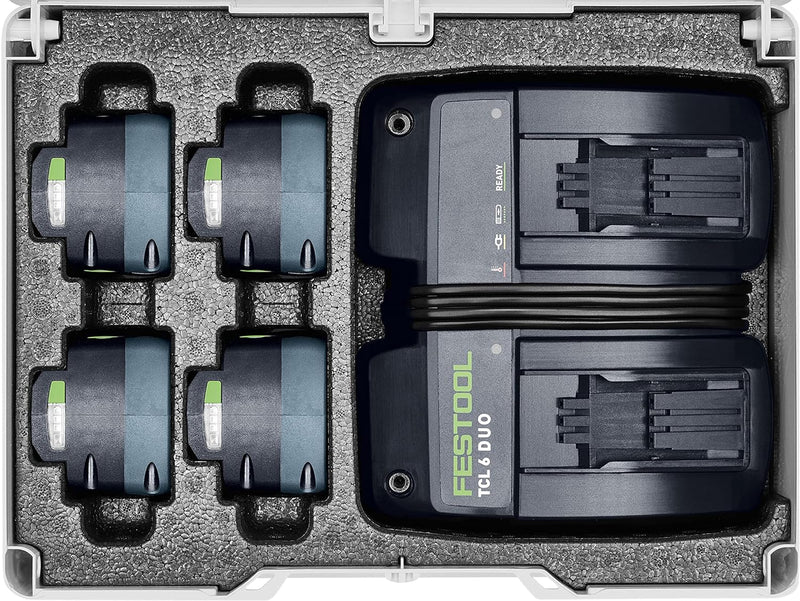 Festool Energie-Set SYS 18V 4x5,2/TCL 6 DUO (mit Akkupacks BP 18 Li 5,2 ASI, Schnellladegerät), im S