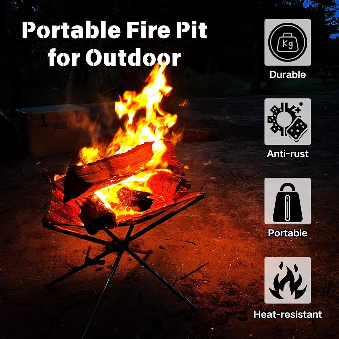 BeGrit Tragbare Feuerstelle 55cm Feuerschale Outdoor Feuerkorb Klappbar mit Holzrost Camping Edelsta