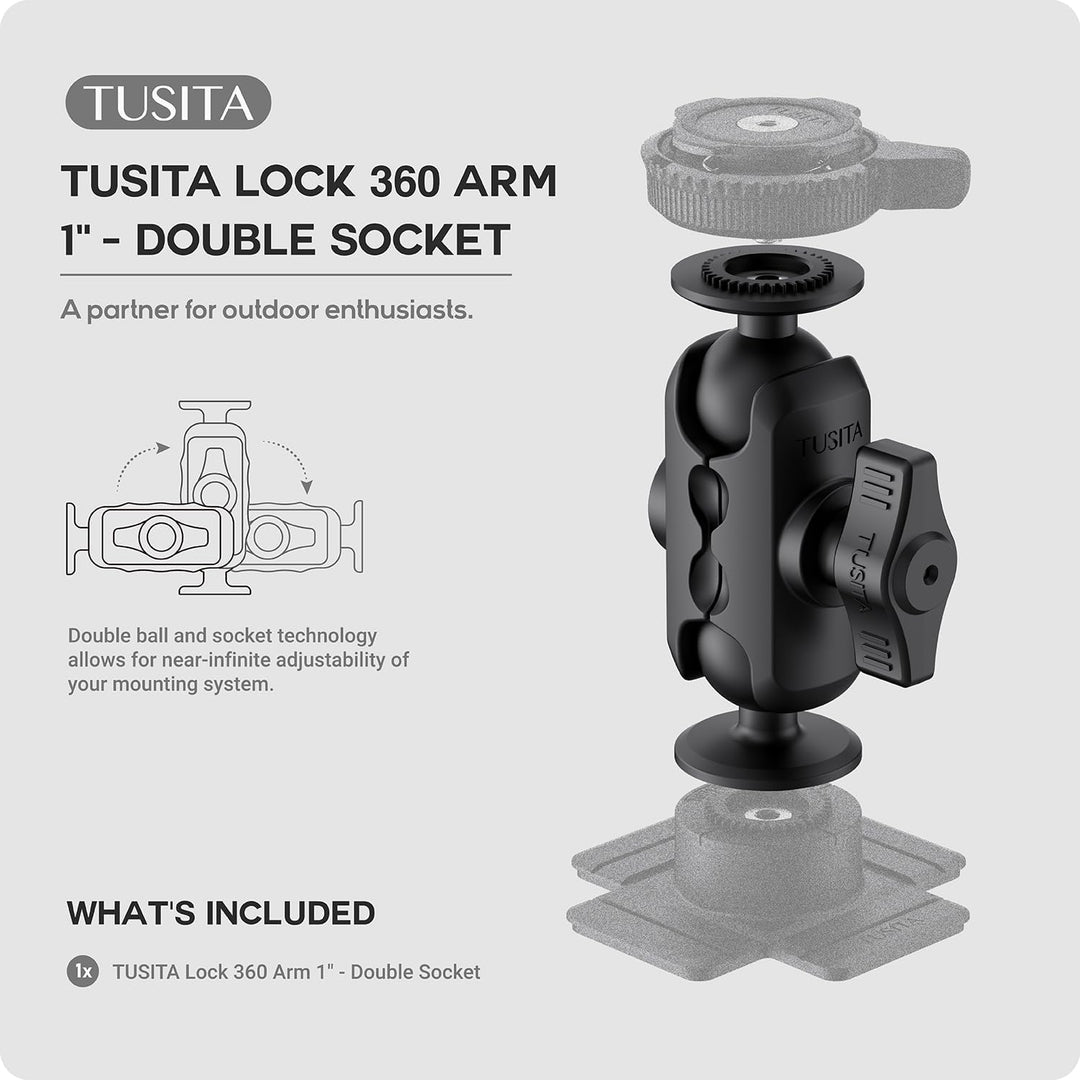 TUSITA Lock 360-Arm 1" Halterung - Doppelbuchse B Grösse Kurz Short Arm, Short Arm