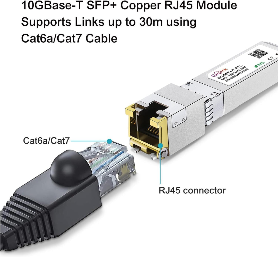 Newest 10GBASE-T SFP+ RJ45 Transceiver, 10G Copper SFP+ to RJ45 Module with Realtek Chip for Intel E